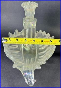 Vtg Murano Venice Iridescent Blown Glass Shell Candlestick Holder Italy Glows