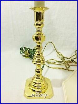 Vtg Pair BALDWIN Beehive Brass Candlestick Lamp Original Finial & Signed Shade