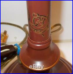 Vtg Pair Burgundy TOLE Metal CANDLESTICK LAMPS Sideboard Boudoir CLASSIC