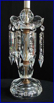 Vtg Pair French Cut Glass Crystal Prisms Candlestick Boudoir Mantel Buffet LAMPS