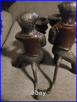 Vtg Pair Of Bronze Cast Vested Monkey Candlestick Holder