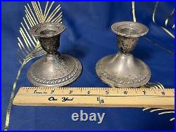 Vtg Pair Of Candlesticks Newport Sterling 12213 Cement Filled