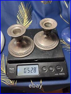 Vtg Pair Of Candlesticks Newport Sterling 12213 Cement Filled