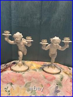 Vtg Pair Of Porcelain K. Tutter Hutschenreuther Cupid Cherub Candlestick Holders