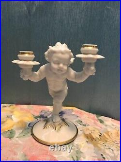 Vtg Pair Of Porcelain K. Tutter Hutschenreuther Cupid Cherub Candlestick Holders