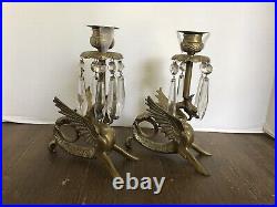 Vtg Pair Solid Brass Griffin Candlestick Holders Rare Griffin Gothic