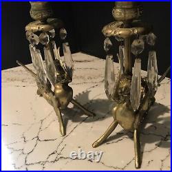 Vtg Pair Solid Brass Griffin Candlestick Holders Rare Griffin Gothic