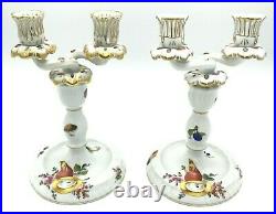 Vtg Pair of Herend Porcelain Double Light Candlesticks Fruits & Flowers #7915/25