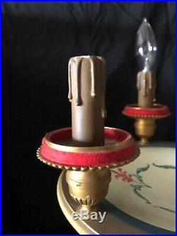 Vtg Rare French Tole Bouillotte Style Brass Candle Stick Lamp Pretty Blue