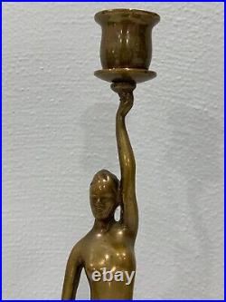 Vtg Robert Thew Patinated Bronze Art Deco Style Nude Woman Candle Sticks Holders