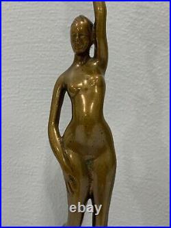 Vtg Robert Thew Patinated Bronze Art Deco Style Nude Woman Candle Sticks Holders