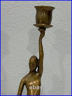 Vtg Robert Thew Patinated Bronze Art Deco Style Nude Woman Candle Sticks Holders