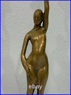 Vtg Robert Thew Patinated Bronze Art Deco Style Nude Woman Candle Sticks Holders