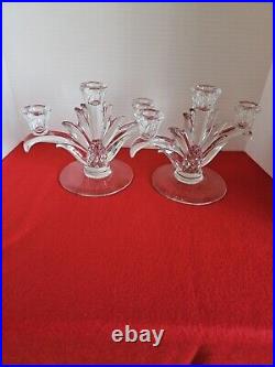 Vtg Set Of 2 Heisey Plantation Clear 3 Lite Candlesticks