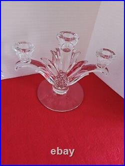 Vtg Set Of 2 Heisey Plantation Clear 3 Lite Candlesticks