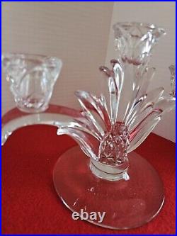 Vtg Set Of 2 Heisey Plantation Clear 3 Lite Candlesticks