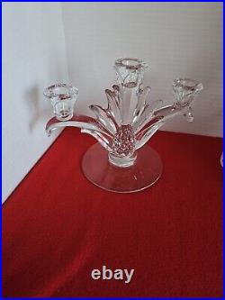 Vtg Set Of 2 Heisey Plantation Clear 3 Lite Candlesticks