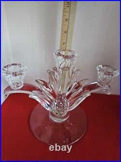 Vtg Set Of 2 Heisey Plantation Clear 3 Lite Candlesticks