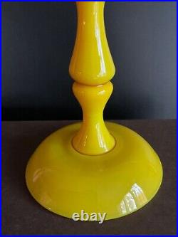 Vtg YELLOW hand blown art glass CANDLE STICK holder turnings, orange slag MOD POP