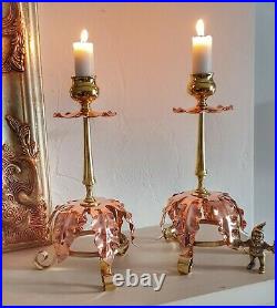 WAS Benson Antique Pair of Arts and Crafts Candlesticks Copper and Brass Vintage