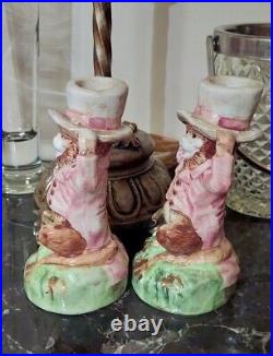 Whimsical Petites Choses Painted Ceramic Monkey Candle Holder Pair Vintage