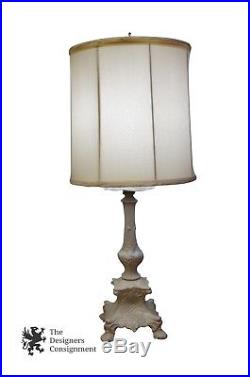 White Porcelain French Style Table Lamp Candlestick Vintage 32 with Silk Shade