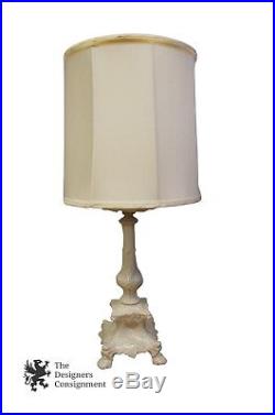 White Porcelain French Style Table Lamp Candlestick Vintage 32 with Silk Shade