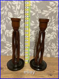 Wooden Candle Holders Open Twist Pair Candlestick 25cm Height Vintage