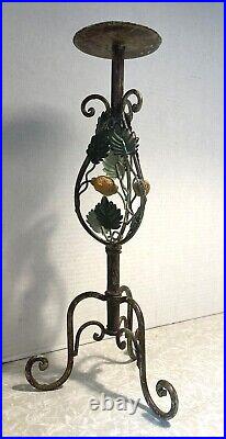 Wrought Iron 18 inches Tall Tole Lemons and Leaves Pillar Candleholder