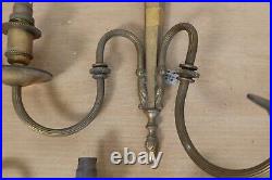 X3 Brass Wall Sconces Antique Vintage Lantern Flame Double Candlestick Ornate