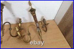 X3 Brass Wall Sconces Antique Vintage Lantern Flame Double Candlestick Ornate