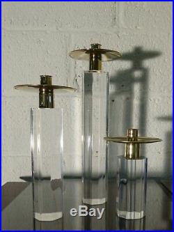 Xxl 3 candlesticks lucite gilded brass Jones Hollis, karl springer vintage 1970s