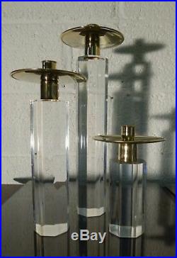 Xxl 3 candlesticks lucite gilded brass Jones Hollis, karl springer vintage 1970s