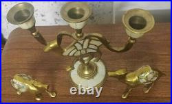 (vintage) brass With Mother Of Pearl, 3 candlestick, shape camel and 3 camel